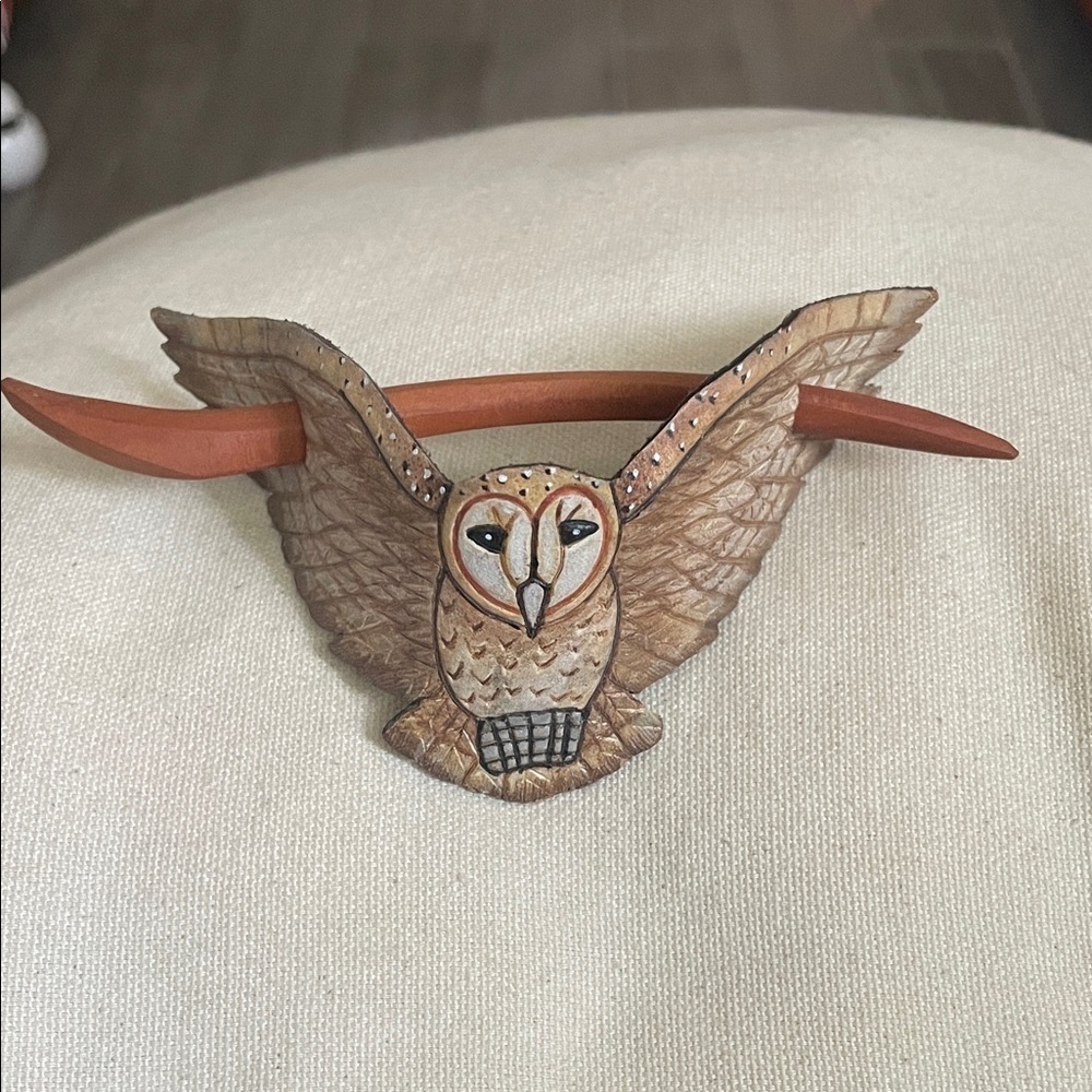 Vintage, rare Handcrafted leather Owl hair piece